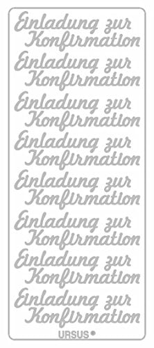 Ursus 59310083 - Kreativ Sticker, Einladung Konfirmation, silber, 5 Blatt, selbstklebend, Ideal zur Kartengestaltung und zum Dekorieren von Geschenken, Stickerbogen ca. 10 x 23 cm
