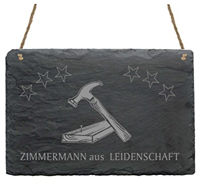 Schiefertafel « ZIMMERMANN AUS LEIDENSCHAFT » Schild mit Motiv Hammer - Beruf Handwerker Zimmerer Tischler