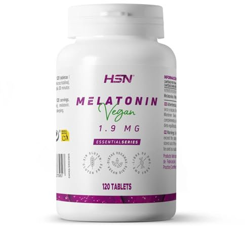 HSN Melatonina 1,9mg | 120 Tabletas de Acción Rápida | La Melatonina contribuye a disminuir el tiempo necesario para conciliar el Sueño + Aliviar Jet Lag | No-GMO, Vegano, Sin Gluten