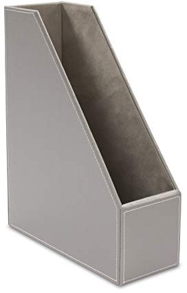 Osco Grey Faux Leather Magazine File Holder A4 – 10 cm Wide Desk Organiser, Document & Brochure Storage, Shelf Tidy with Felt Base