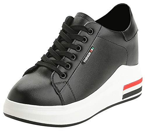 ANUFER Donna Sneakers Piattaforma Alta Tacco a Zeppa Nascosto Allacciare Moda Sportive Scarpe da Ginnastica Nero SN020331 EU36