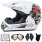 Motocross Helm Herren Weißer Schädel, Motorrad Crosshelm mit Visier Brille Handschuhe Maske Motorrad Netz, Fullface MTB Helm Motorradhelm Mopedhelm für ATV Downhill Sicherheit Schutz,M