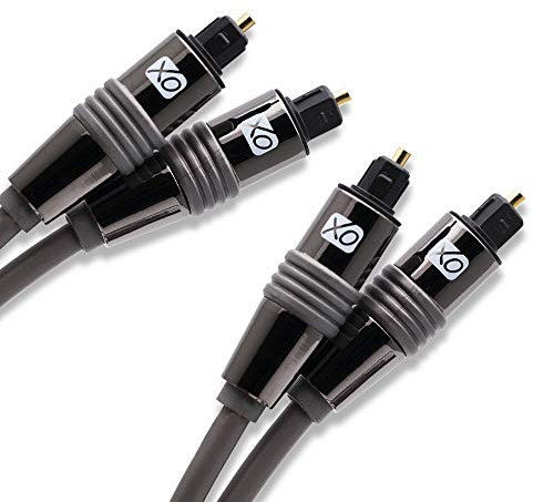 XO Premium Install TOSLINK S/PDIF Cable, Optical Digital Audio Cables (2 Pack x 2m) 24K Gold-Plated, Ultra-Durable Male to Male Lead for LG/Samsung/Sony/Philips Sound Bar, Smart TV, Home Theater, PS4