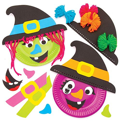 Baker Ross AW785 Witch Plate Decoration Kit - Pack of 4, Halloween Sticky Craft Set for Kids