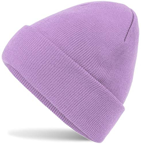 Hatsatar Unisex warme Beanie Strickmütze | Wintermütze für Damen & Herren | Feinstrick Mütze doppelt gestrickt | warm & weich (Lavender)