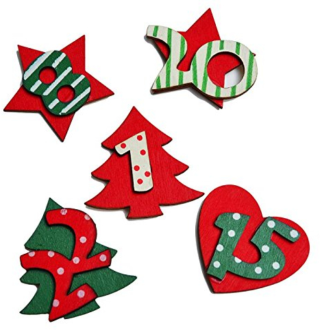 Miya 24 Adventskalenderzahlen aus Naturholz zum Basteln. Zahlen Holzscheibe, Zahlen Sticker, Adventskalender Zahlen Aufkleber, sehr schöne DIY Zahlen Aufkleber