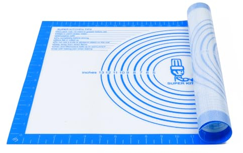 Folksy Super Kitchen Backmatte aus Silikon, antihaftbeschichtet, groß, mit Maßen 40,6 x 61 cm, für Backmatte, Thekenmatte, Teigrollmatte / Kuchenuntersetzer, 40,6 x 61 cm, Blau