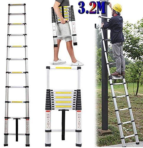3.2M Alu Teleskopleiter, Ausziehbare Leiter, Klappleiter Stehleiter Rutschfester, Ausziehleiter Mehrzweckleiter, Haushaltsleiter 150 kg Belastbarkeit Mit EN131 Zertifiziert