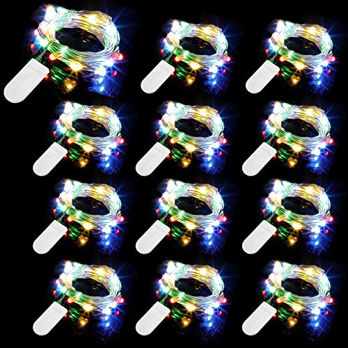 12 Stück 20er LED Micro Lichterkette Batterie-betrieb, 2M Kupferdraht Lichterkette String Fairy Lights, Wasserdicht Lichterketten für DIY Weihnachten Hochzeit Party Festival Dekorationen (Mehrfarbig)