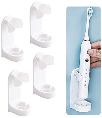 Andiker Portaspazzolino Elettrico da Muro, Spazio-Salvo Adesivo Porta Spazzolino da Denti per Stare Secco, Organizzatore di Spazzolino dei Denti per Bagno (Bianco, 4)