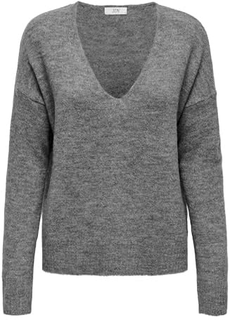 JDY Damen JDY Elanora L/S V-hals. knt noos Pullover, Dark Grey Melange, XL EU