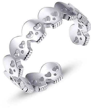 BONLAVIE 925 Sterling Silber Gothic Open Skull Ring Platin plattiert Einstellbare Persönlichkeit Totenkopf Bands