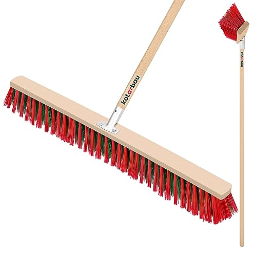 KOTARBAU® Scopa industriale in PCV 80 cm Spazzolone Industriale a Setole Rigide esterni, spazzolone con manico, scopa Professionale in Legno, esterno per spazzare la strada e i marciapiedi Spinta