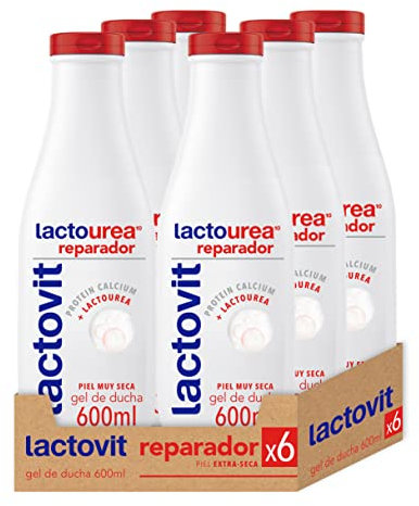 Lactovit - Gel de Ducha Reparador Lactourea, para Pieles Secas y Extra Secas - 6 x 600 ml (Total 3600 ml)