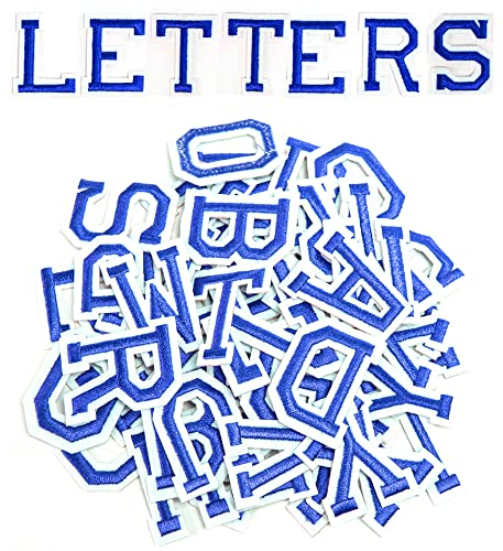 AXEN 52pcs Alphabet A to Z Patches, Iron on Sew on Letters for Clothes, Classic Blue