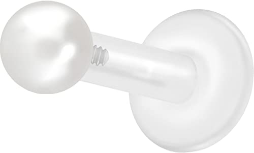 PIERCINGLINE PTFE Labret mit Gewinde Titan AUFSATZ synth. PERLE Piercing Lippe Nase Ohr Helix Tragus Medusa Perlenfarbe weiß 2,5 mm 1,2 x 8 mm