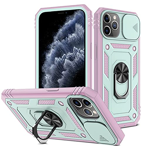 DAWEIXEAU Custodia iphone 11 Pro,Scorrevole Protezione Fotocamera Cover Antiurto Copertura Custodia per iphone 11 Pro (5.8) (Rosa Verde)