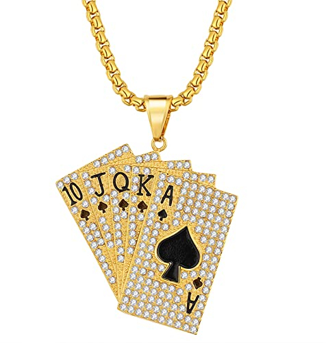 OIDEA Kette Herren Gold, mit Pocker Anhänger Strass aus Edelstahl, für Hip-Pop Rapper Männer