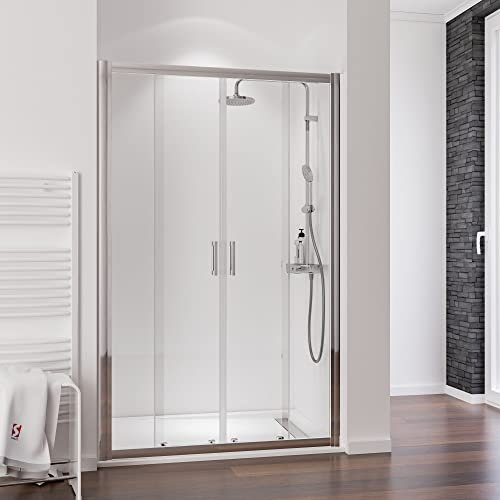 Schulte porte de douche coulissante 4 éléments, 160 x 200 cm, largeur d'accès 61 cm, profilé aspect chromé, verre de sécurité 5 mm transparent