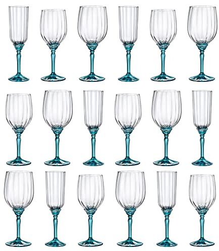Bormioli Rocco 18pc Bleu Florian Ensemble Verres à Pied - Grand Verre Rouge Blanc Rosé Longue Tige Cocktail Faire la Fête Buvant Gobelet Ensemble-Cadeau