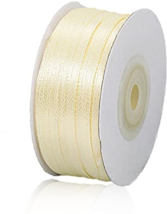 Geschenkband Creme 3mm Breit, 91 Meters Satinband Beige Geschenkbänder Stoff Schleifenband Dekoband zum Geschenkverpackung, Bastelarbeiten, Geburtstag und Hochzeitsdekoration