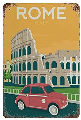 Oudrspo Europa Roma Viaggi Targa in metallo Targa in metallo Art Hanging Iron Painting Retro Home Kitchen Garden Garage Wall Decor 12 x8