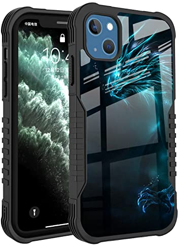 FJyuanqi Compatible with iPhone 13, 14 Case for Men Boys, Cool Blue Dragon Design Heavy Duty Anti Slip Shockproof Hard PC Back Soft TPU Prevention Protective Case for iPhone 13, 14