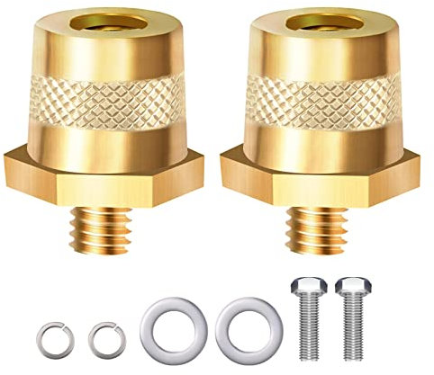 CAINCAY 1 Pair M8 Battery Terminal Connector Brass Tone Post Adapter Screws, M8 Battery Clamp Brass Positive or Negative Battery Cable Clamps Cable for Car Batteries