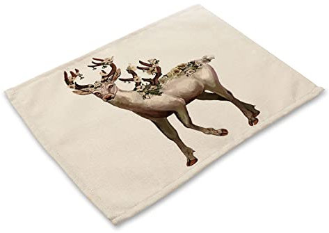 Platzsets Abwaschbar Beige Tier Hirsch Tischsets Abwaschbar Baumwolle Leinen Platzdeckchen Abwaschbar Tischset Filz Hitzebeständig Platzset Filz Antifouling Tischset Kinder 30x45 4 Pcs