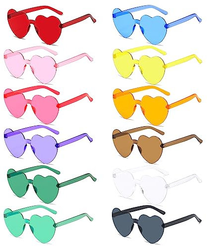 dogmoon Heart Shaped Rimless Sunglasses - 12 PCS Heart Glasses in Candy Colors - Retro & Hippie Sunglasses for Party & Wedding (12 Colors)