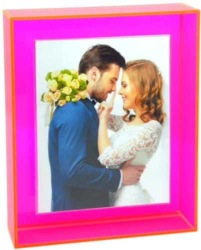 HappyDino Acryl-Bilderrahmen für Wand und Tischplatte, fluoreszierender Fotorahmen mit dekorativer heller Farbe, Neon-Pink, 28,9 x 35,6 cm