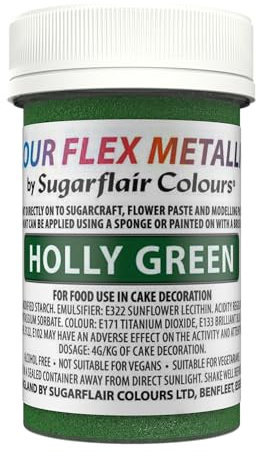 Colour Flex Holly Green Edible Paint - Metallic Holly Green Edible Paint for Cake Decorating - Ready To Use, Suitable For Sugar Paste, Marzipan, Modelling Pastes and more - 25ml