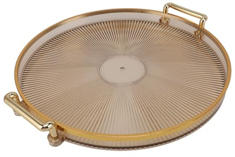 CHICIRIS Round Tray with Gold Handle, Desserts Round Tray, Fruit Round Tray, Multi Functional Serving Tray for Fruit Desserts (Amber), CHICIRISXN7O3TDRA2-12