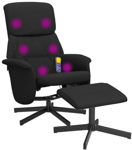 vidaXL Massagesessel, Sessel Verstellbare Rückenlehne, Drehbar Fernsehsessel Relaxsessel mit Fußhocker, Liegesessel Polstersessel Ruhesessel, Schwarz Stoff