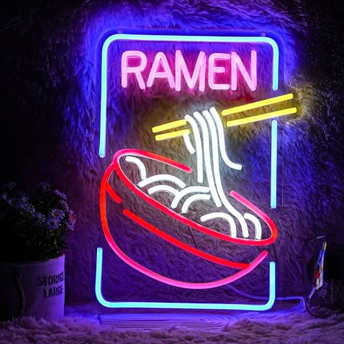 Ramen Neon Sign Noodle Led Neon Lights for Wall Decor Neon Ramen Light up Sign Powered by USB Multi colored Neon Lights for Restaurant Ramen Shop Window（16.5’’X12’’）
