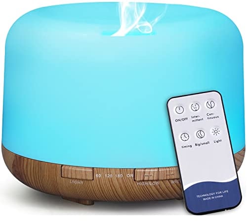 500ML Aroma Diffuser,BPA-Frei Aromatherapie Öle Diffusor Silent Ultraschall Luftbefeuchter mit Fernbedienung, 4 Timer und 7 LED-Farben - Automatische Abschaltung,Gelb