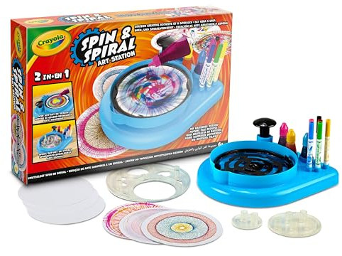 CRAYOLA - Spin and Spiral Art Station 3-in-1, zum Erstellen von Mandalas und Farbwirbeln mit Filzstiften und Tinte, Geschenkidee für Kinder, ab 6 Jahren, 74-7640