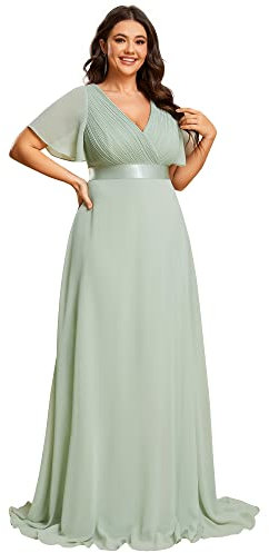 Ever-Pretty Abiti da Cerimonia Taglie Forti Chiffon Stile Impero Scollo A V Damigella Donna Menta Verde 52