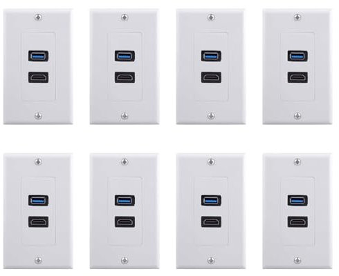 8 x 2 puertos + USB 3.0 hembra, placa frontal de pared, extensor de enchufe, color