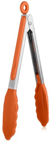 U-Taste 23cm Küchenzange aus Silikon: 250℃ hitzebeständige Kochzange mit fest versiegelten Antihaft-Gummispitzen & silikonbeschichtetem Stahlgriff & glatter Verriegelung zum Servieren (Orange)