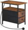 HOOBRO Narrow Bedside Table with Charging Station, with 2 Non-Woven Drawers, Slim Side Table with USB Ports and Power Outlets, Narrow Side Table for Small Spaces, Rustic Brown and Black EBF486KBZ01