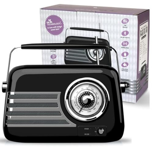 Radios Mains and Battery, Portable Radio FM/Bluetooth, Bluetooth Radio & Rechargeable, Portable Radios Mains and Battery, Large Dial Simple To Use For Elderly, 87.5-108MHz (Black)