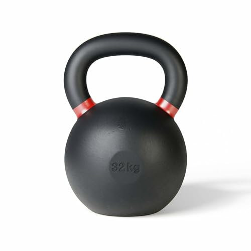 Trym Kettlebell - Gewicht 4 kg bis 32 kg, Farbige Gewichtsmarkierung, Pulverbeschichtet, Matt, aus Gusseisen, Schwarz - Profi Schwunghantel, Kugelhantel, Kugelgewicht, Fitness, Krafttraining, Workout