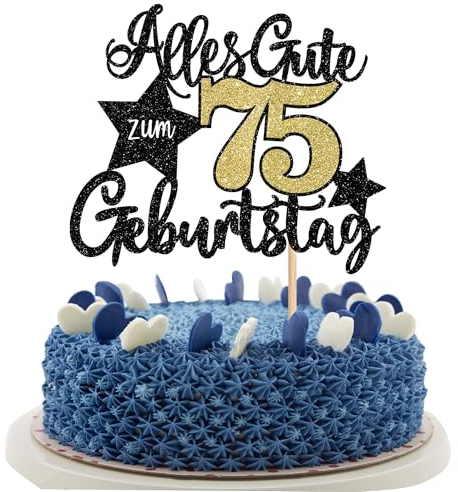 1 Stück Alles Gute zum 75. Geburtstag Kuchen Deko - Tortendeko Prost auf 75 Kuchendeko für Mann Frauen - Party Dekorationen Schwarz Gold