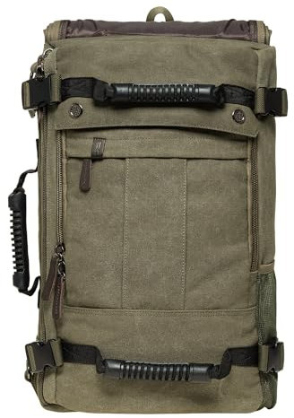 KAUKKO Vintage Canvas Reiserucksack Convertible Daypack Laptop Rucksack 15.6 Zoll für Travel Weekender Trip,K1027-1-Grün