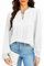 Teesho Damenblusen Elegant V-Ausschnitt Casual Langarm Oberteile Plissee vorne Arbeit Shirts Tunika Hemd Tops (Weiß/L)