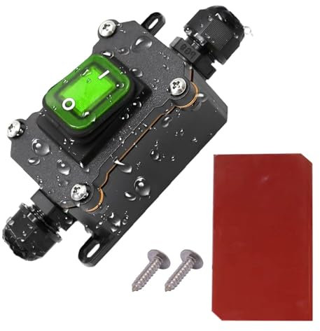 Guuzi Interrupteur à cordon en ligne Etanche IP67 DPST AC 20A-125V, 16A-250V, Interrupteur à bascule Marche/arrêt double prise avec lumière verte, Interrupteur de lampe D'alimentation en ligne