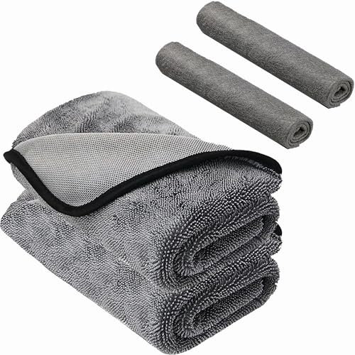 2pcs Shiny Wipes Shower Cleaning Cloths 24 X 35(+ 2pcs Small Lint Free Cloth), XXL Reusable Car Drying Towel, Super Absorbent Microfiber Bathroom Bath Towels, Streak Free Magic Cleaning Cloth, Gray