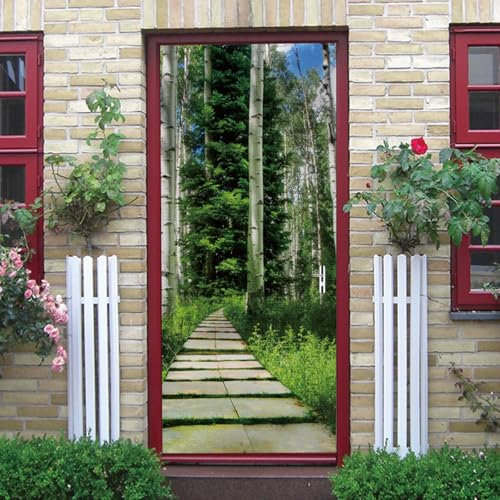 3D Türtapete Türfolie selbstklebend TürPoster Birkenwald Landschaft PVC Türaufkleber Fototapeten 86x200 Wasserfest Wandtattoo Für Schlafzimmer Wohnzimmer Tür Dekoration Tapete