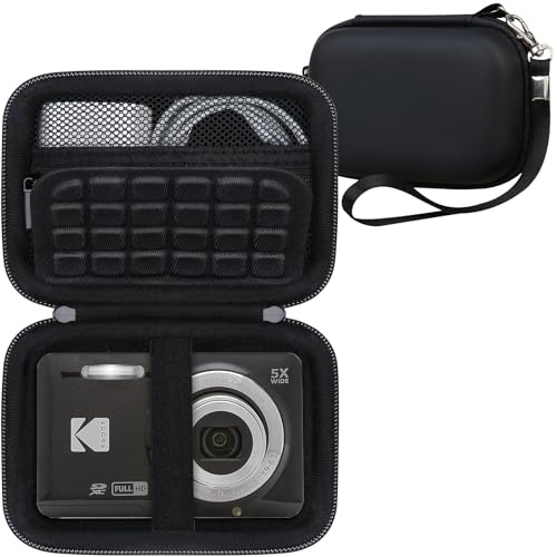 RAIALL Digital Camera Case for Kodak PIXPRO FZ55/FZ53/FZ45/FZ43/C1 Camera, Point and Shoot Vlogging Camera Hard Travel Bag, Mesh Pocket for Charging Adapter, USB Cable, SD Card and Batteries, Black | Hard Travel Carrying Bag with Wriststap for KODAK PIXPRO FZ55/ FZ45 Cover, Mesh Pocket for Charger and Batteries Accessoris